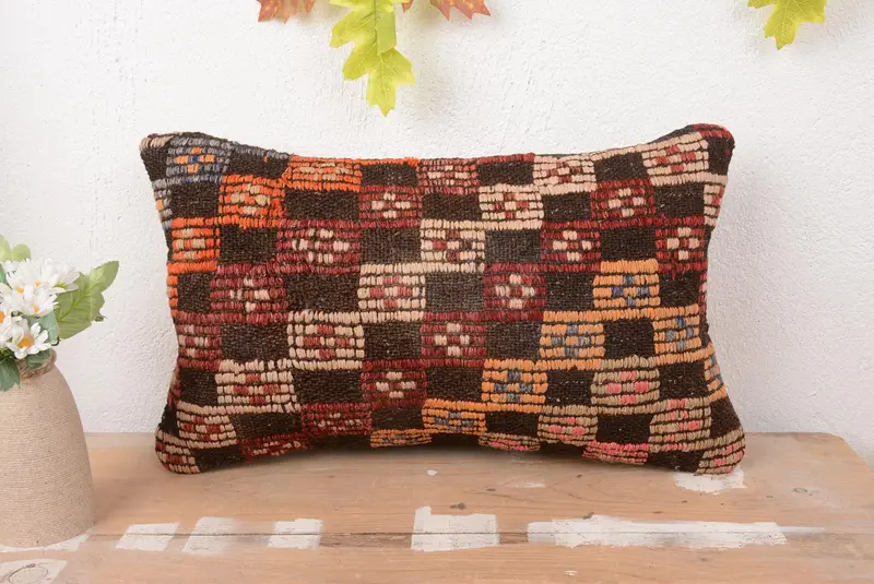 Handmade Southwestern Embroidered Pillow, Vintage Red & Orange Throw Pillow