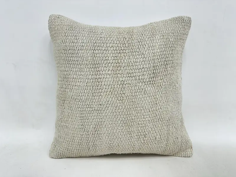Turkish Kilim Pillow, Boho Pillow, 16x16 Beige Cushion Case, Decorative Bolster Cushion Case, Pillow, Knitted Cushion, Boho Pillow Sham Cover - 1