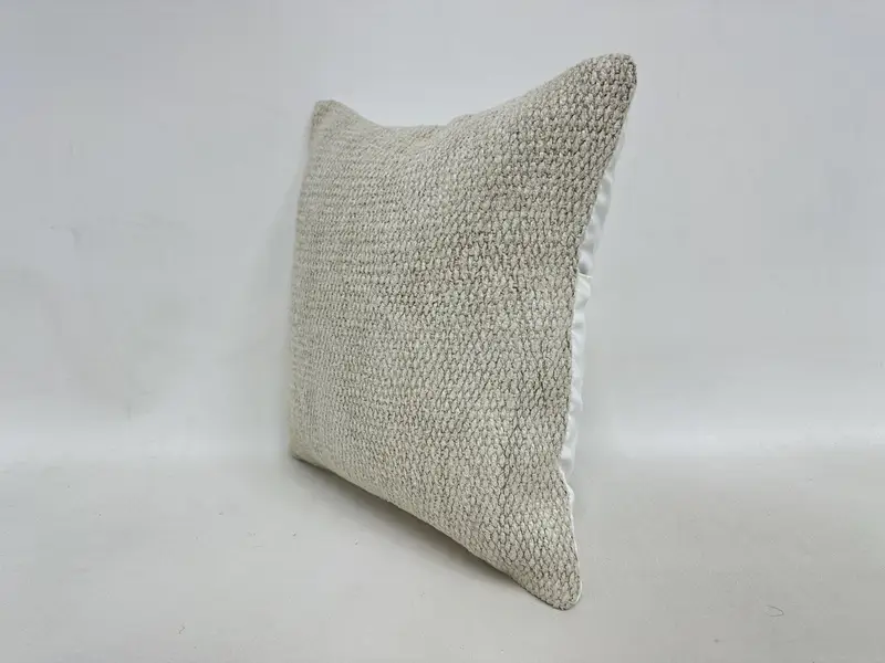Turkish Kilim Pillow, Boho Pillow, 16x16 Beige Cushion Case, Decorative Bolster Cushion Case, Pillow, Knitted Cushion, Boho Pillow Sham Cover - 4