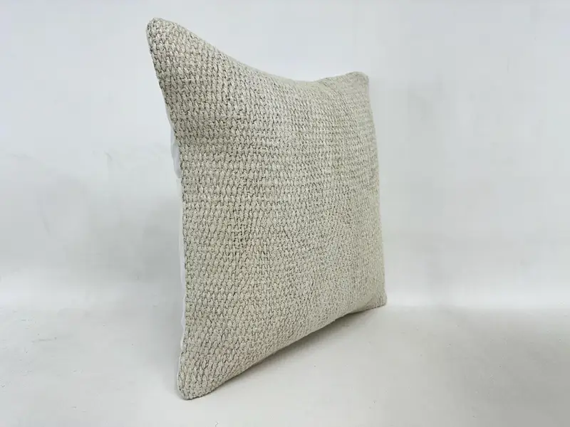 Turkish Kilim Pillow, Boho Pillow, 16x16 Beige Cushion Case, Decorative Bolster Cushion Case, Pillow, Knitted Cushion, Boho Pillow Sham Cover - 3