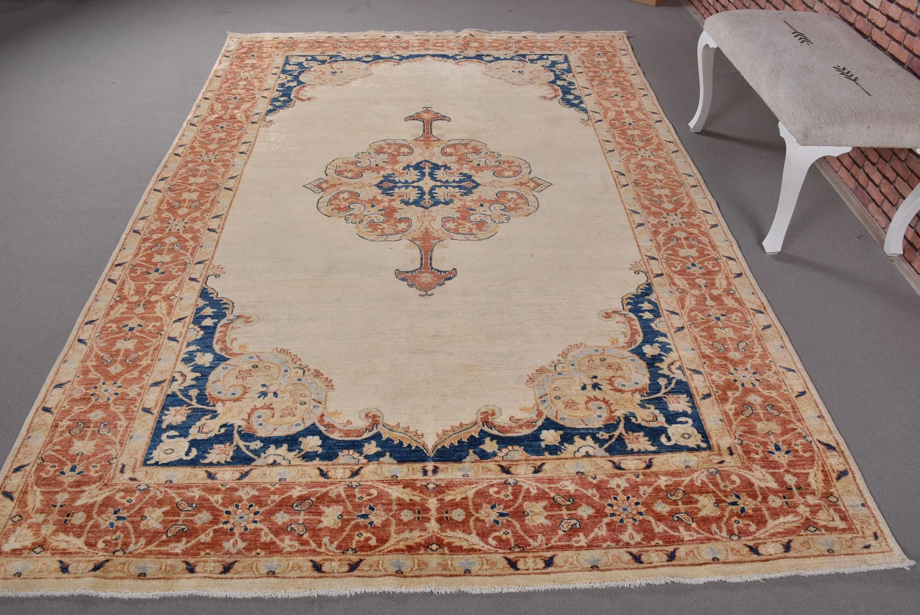 6.4x9.7 ft Büyük Türk Halısı, Mavi Oryantal Vintage Halı - 1