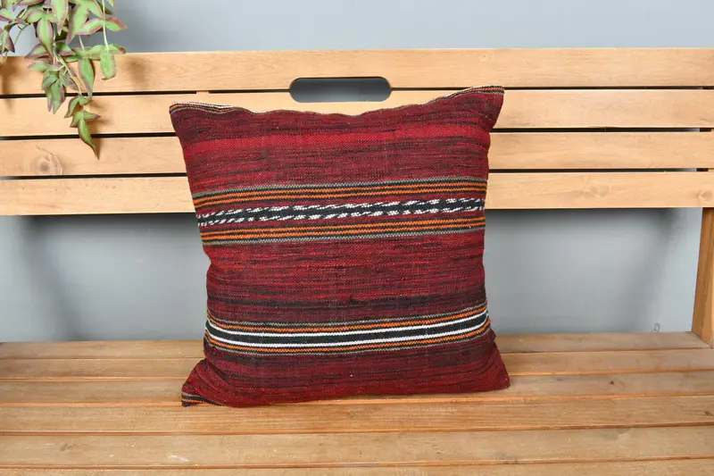Cushion Cover, Muted Cushion Cover, 18x18 Red Cushion, Interior Designer Pillow, Turkish Kilim Pillow, Boho Pillow, Vintage Cushion Case - 6