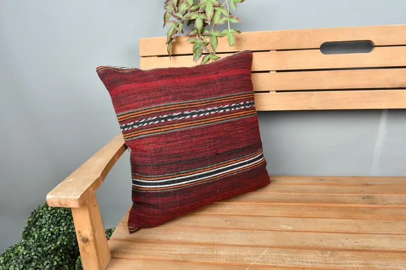 Cushion Cover, Muted Cushion Cover, 18x18 Red Cushion, Interior Designer Pillow, Turkish Kilim Pillow, Boho Pillow, Vintage Cushion Case - 1