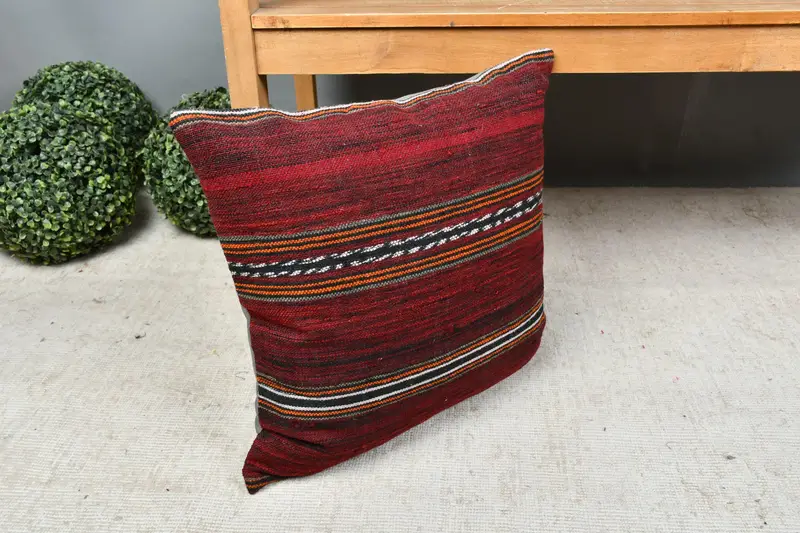 Cushion Cover, Muted Cushion Cover, 18x18 Red Cushion, Interior Designer Pillow, Turkish Kilim Pillow, Boho Pillow, Vintage Cushion Case - 7