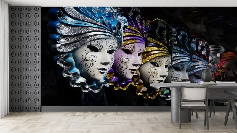 エレガントなキラキラしたヴェネツィアのカーニバルマスクプリント壁紙