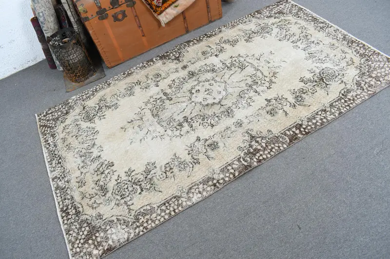 Türk Bölge Halısı 3.8x6.8 ft, Kahverengi Kamuflaj Vintage Yün Halı - 1