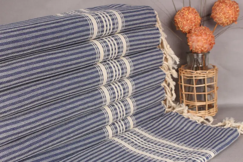 Striped Tea Towel Navy Cotton Dish Towel, 18x40 Inches