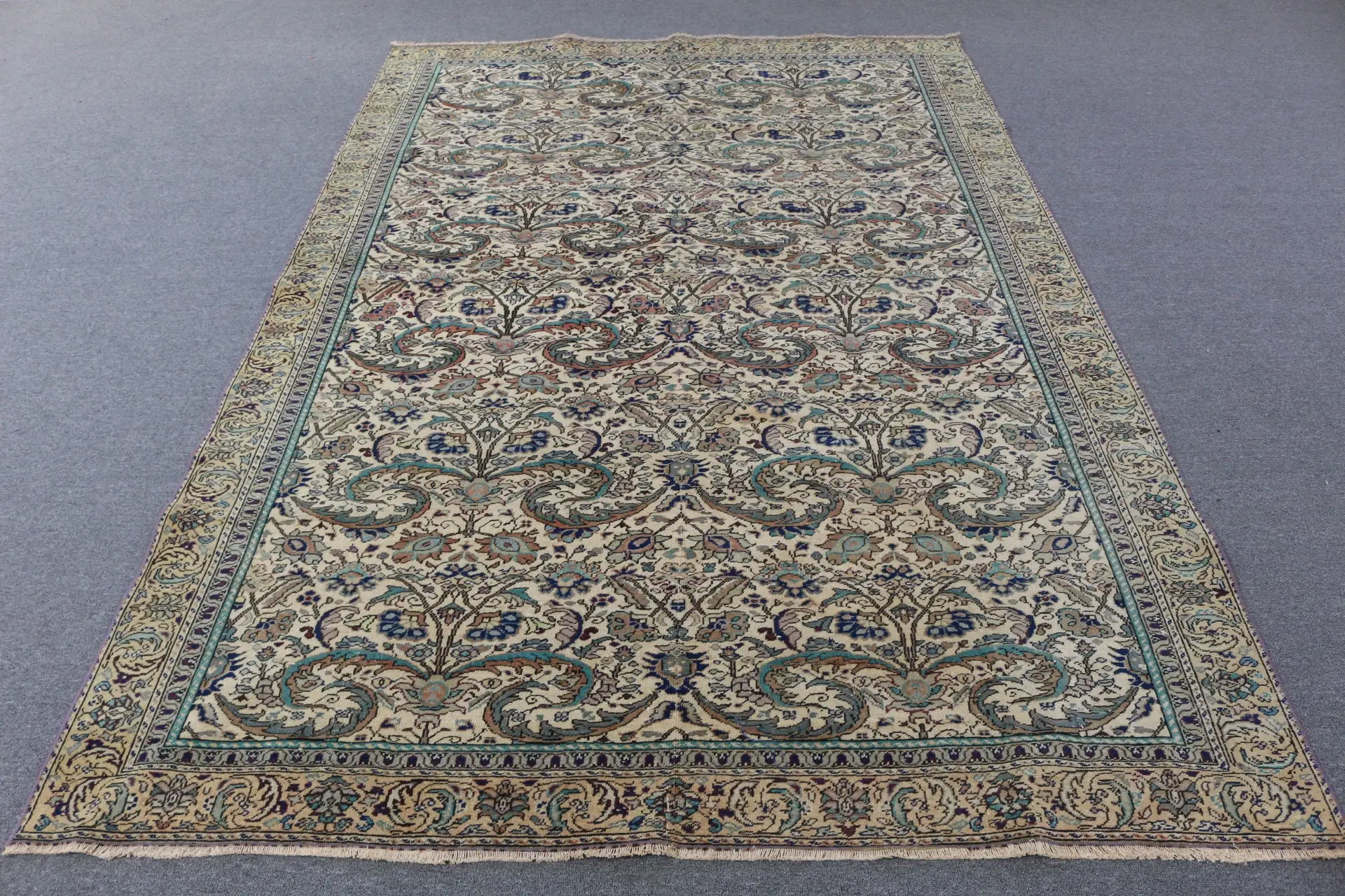 Vintage Turkish Rug, 5.9x9.1 ft Rug, Blue Brown Oriental Wool Rug - 1