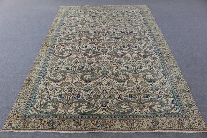 Zarif 9,1x9,06 ft Halı, Bej ve Mavi Oryantal Tasarım