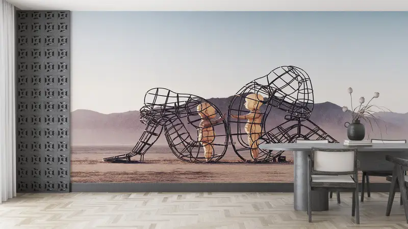 Two People Turning Their Backs On Each Other At Burning Man, Abstract Wallpaper, Alexander Milov Wall Poster, Couple Wall Art, - 3