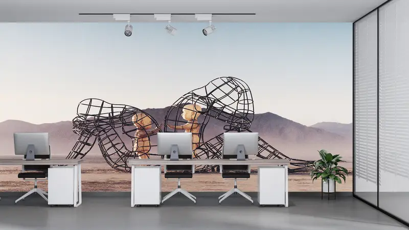 Two People Turning Their Backs On Each Other At Burning Man, Abstract Wallpaper, Alexander Milov Wall Poster, Couple Wall Art, - 4