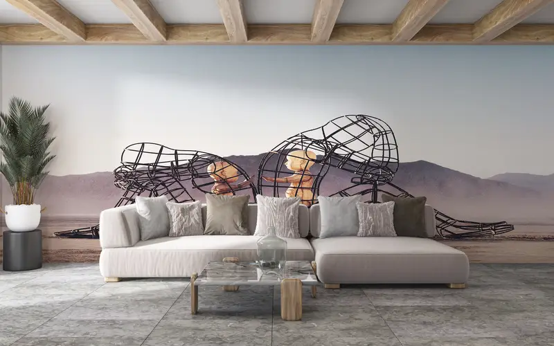 Two People Turning Their Backs On Each Other At Burning Man, Abstract Wallpaper, Alexander Milov Wall Poster, Couple Wall Art, - 10