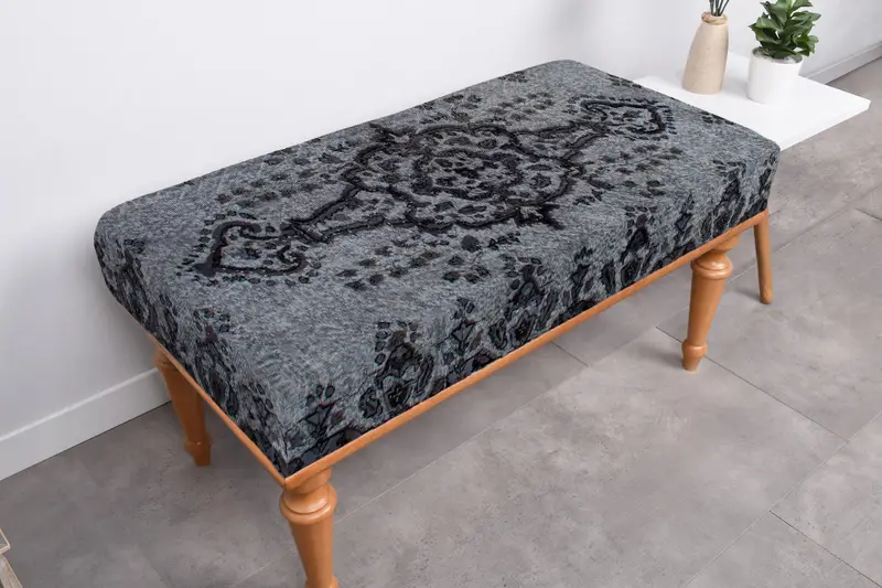 グレー & ブラック キリム風プーフ、長方形オットマン プーフ