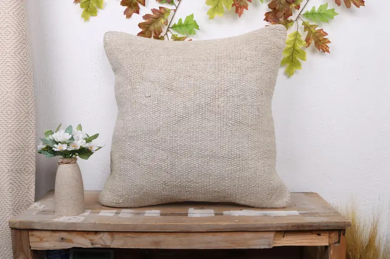 Handwoven Hemp Kilim Pillow, Southwestern Embroidered Throw Pillow