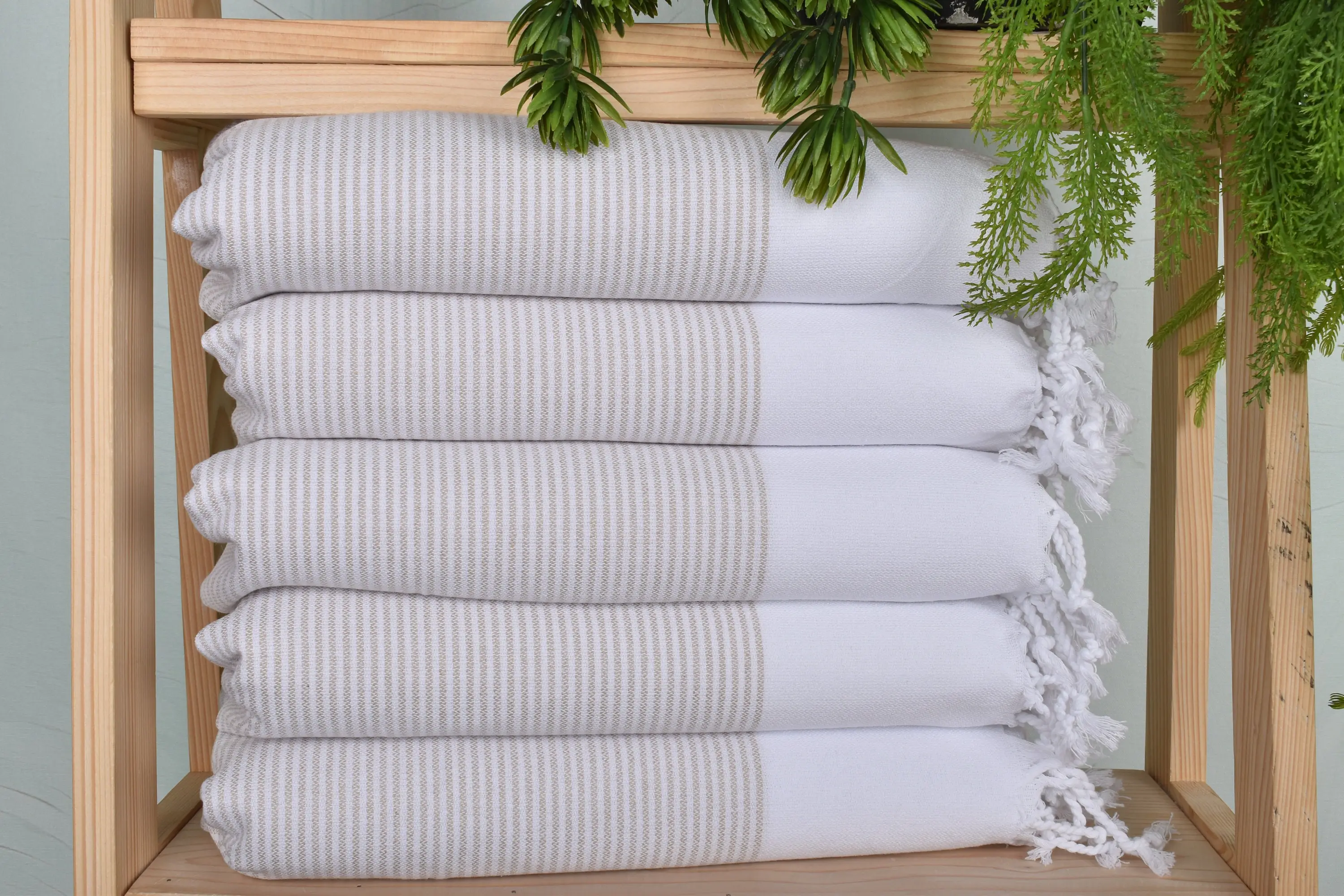 Bride Gift Small Bath Towel Beige Cotton Dish Towel 18x40 Inches - 1