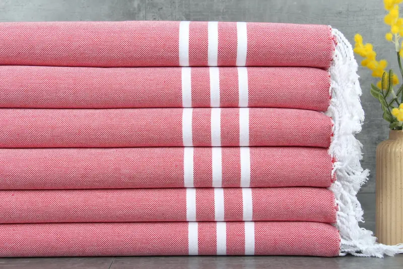 Wedding Gift Towels Striped Red Napkin, Personalized Bath Towel, 24x40 Inches