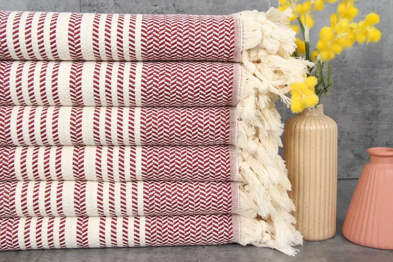 Turkish Beach Towel Organic Cotton Striped Beige, 40x71 Inches