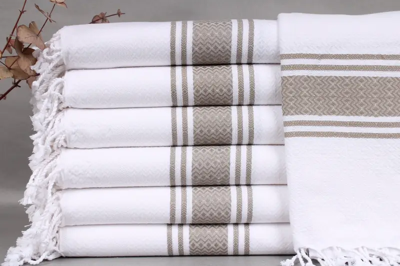 Turkish Beach Towel Organic Beige Striped, 40x71 Inches