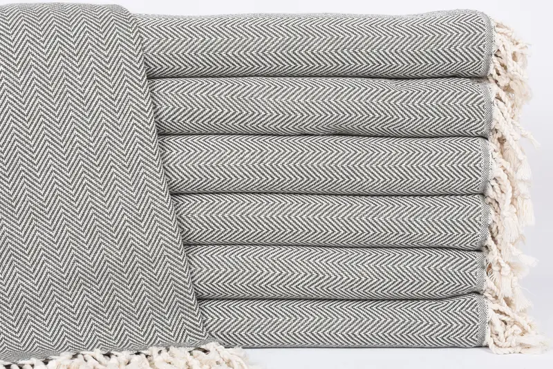 Decorative Turkish Cotton Bath Towel Green Herringbone, 70x40 Inches