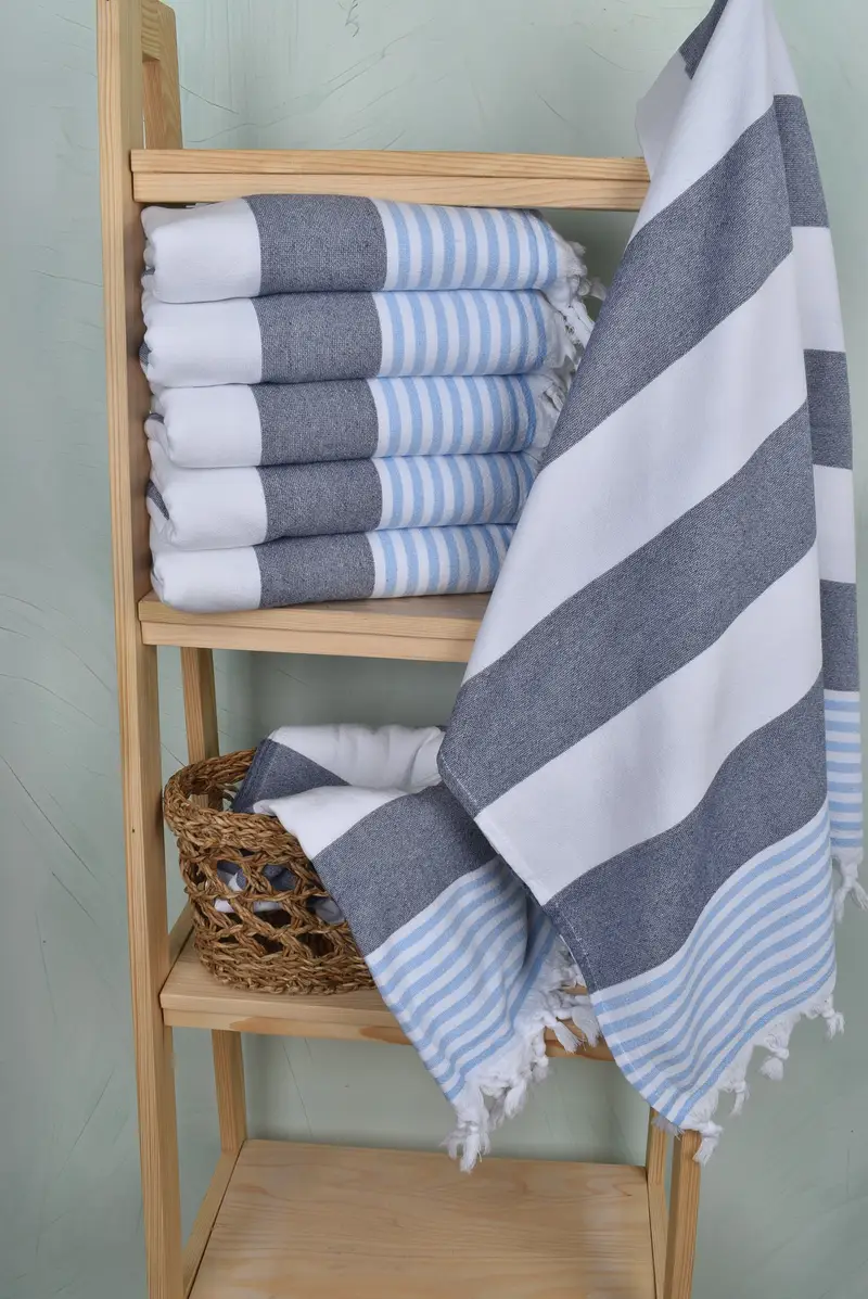 Fouta towel, Gift For Her, Luxury Beach Towel, Organic Cotton Towel, Valentines Day Gift, 68x36 Cotton Striped Terry Towel, Turkish towel - 3