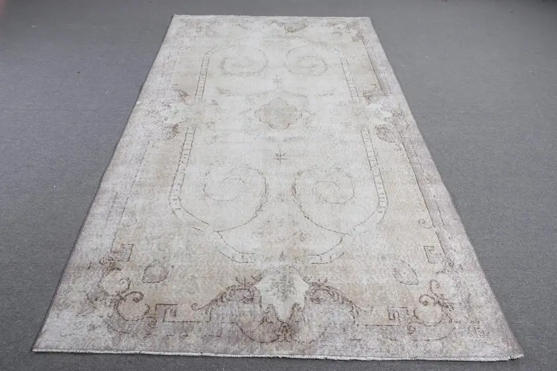 5x9.1 ft Oushak Türk Halısı, Beyaz Bitkiler ve ağaçlar Vintage Halı Yün - 1