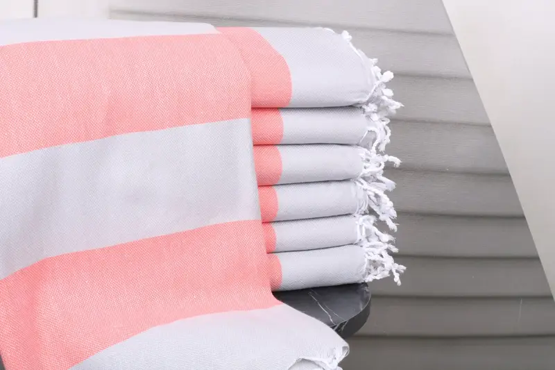 Beach Towel Gray-Coral Cotton, Personalized, 40x71 Inches