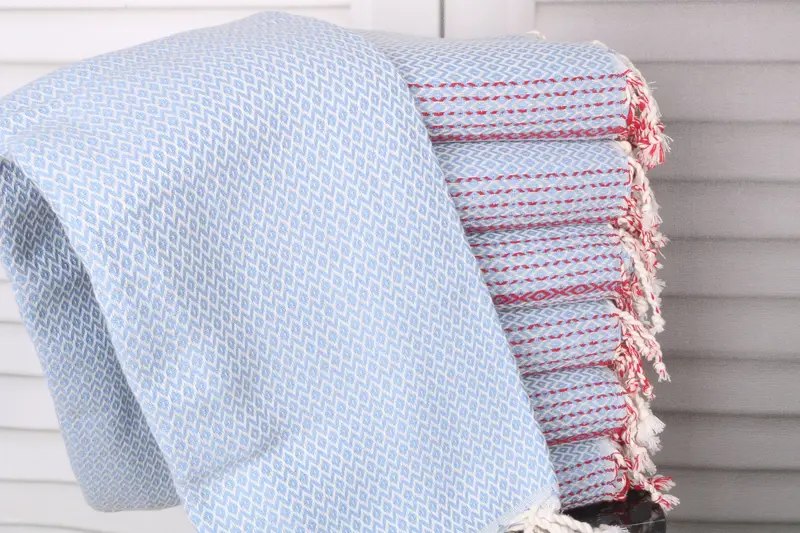 Diamond Towel, Personalized Baby Blue Cotton Towel, 40x71 Inches