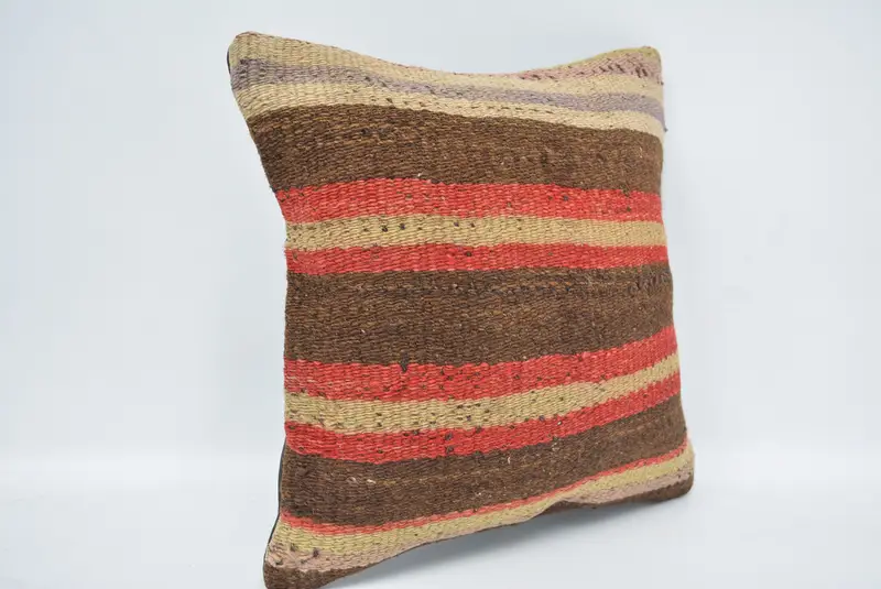 Brown & Red Embroidered Throw Pillow, 12x12 Inches Size Pillow - 3