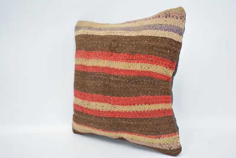 Brown & Red Embroidered Throw Pillow, 12x12 Inches Size Pillow - 4