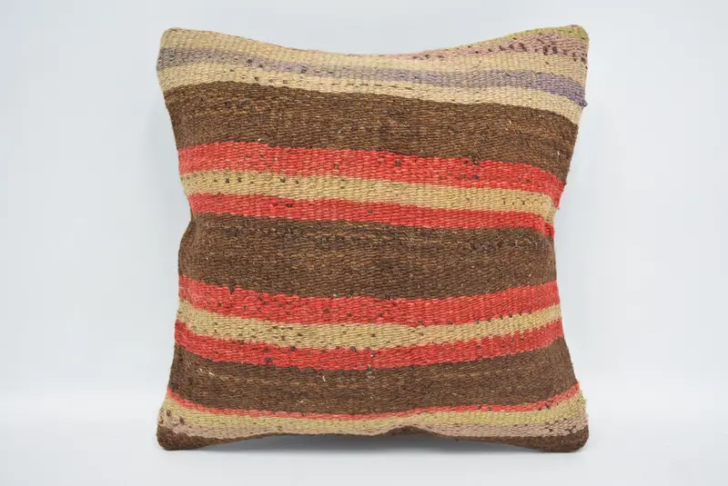 Brown & Red Embroidered Throw Pillow, 12x12 Inches Size Pillow - 1