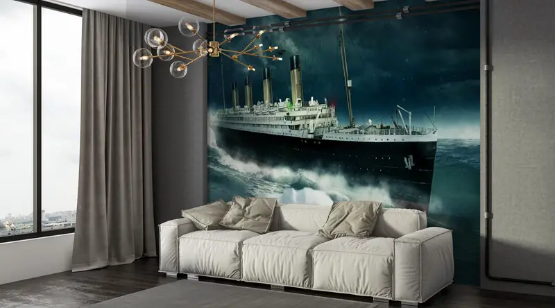 Coastal Wall Decals, Titanic Paper Art, 3D Wall Decor, 3D Wallpaper, Landscape Wall Stickers, Ship Wall Painting, Modern Wall Decal, - 1
