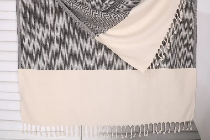 Personalized Beach Towel Zig Zag Black Cotton, 36x71 Inches