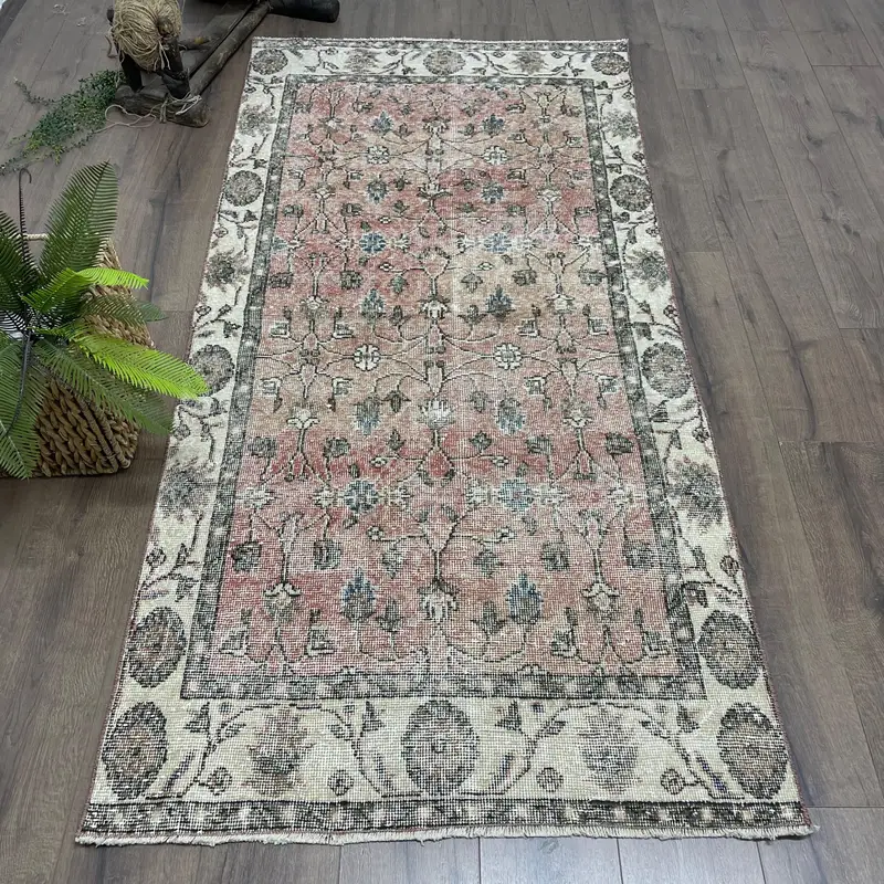 Alfombra floral roja y verde, decoración elegante de 3,3x7 pies