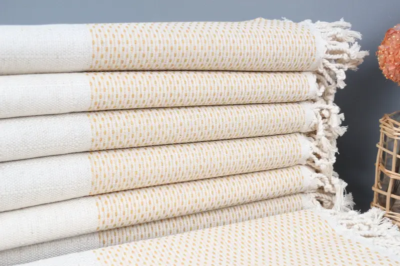 Monogrammed Beach Towel Turkish Linen Mustard Beige, 40x71 Inches