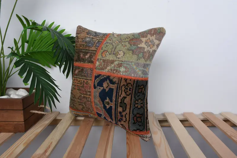 Gift Pillow, Kilim Rug Pillow Case, Turkish Pillow, Patio Cushion Cover, 16x16 Brown Cushion Cover, Handmade Kilim Cushion, Cushion Case - 5