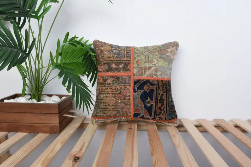 Gift Pillow, Kilim Rug Pillow Case, Turkish Pillow, Patio Cushion Cover, 16x16 Brown Cushion Cover, Handmade Kilim Cushion, Cushion Case - 1