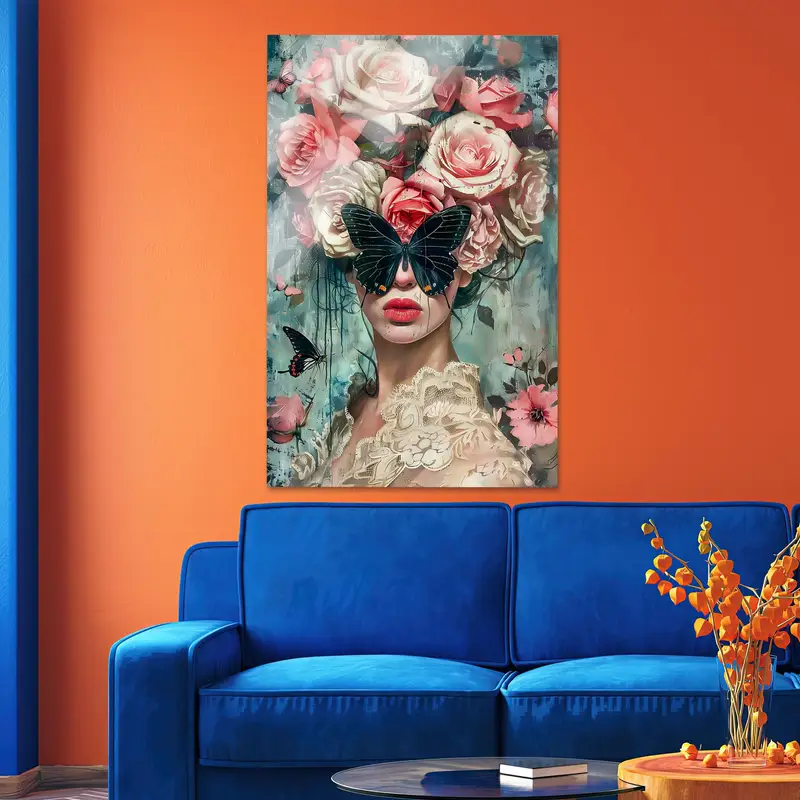 Zarif Kelebek ve Çiçekli Kadın Kanvas Tablo - Canlı Dekor