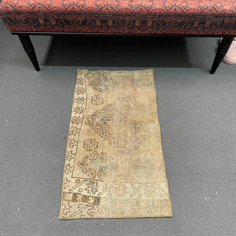 1.6x2.9 ft Vintage Oushak Rug, Turkish Rug, Brown Patchwork Wool Rug - 1