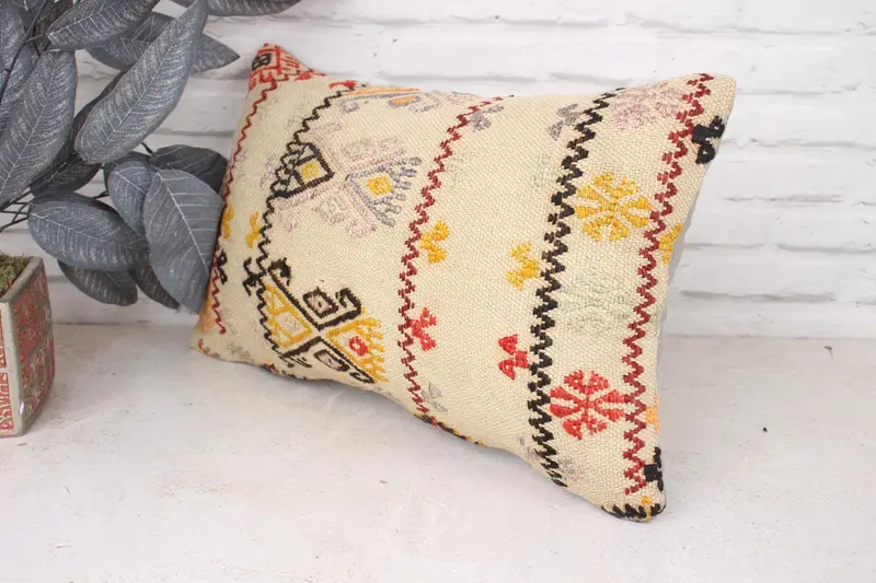 Antique Pillows, Handmade Kilim Cushion, Home Decor Pillow, Patio Pillow Case, Pillow Case, 12x20 Beige Pillow Cover, Boho Throw Pillow Case - 4