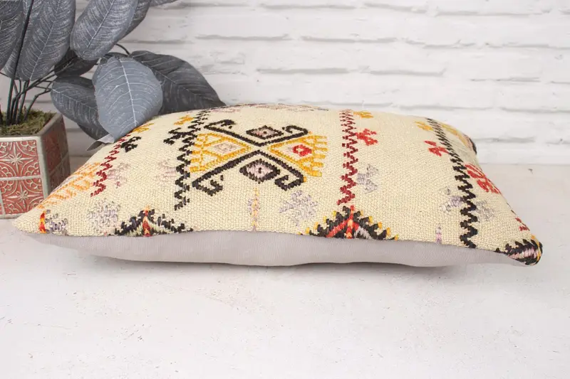Antique Pillows, Handmade Kilim Cushion, Home Decor Pillow, Patio Pillow Case, Pillow Case, 12x20 Beige Pillow Cover, Boho Throw Pillow Case - 5