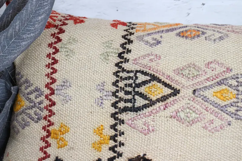 Antique Pillows, Handmade Kilim Cushion, Home Decor Pillow, Patio Pillow Case, Pillow Case, 12x20 Beige Pillow Cover, Boho Throw Pillow Case - 2