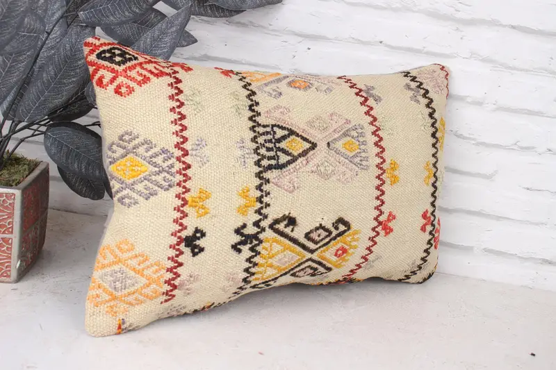 Antique Pillows, Handmade Kilim Cushion, Home Decor Pillow, Patio Pillow Case, Pillow Case, 12x20 Beige Pillow Cover, Boho Throw Pillow Case - 3