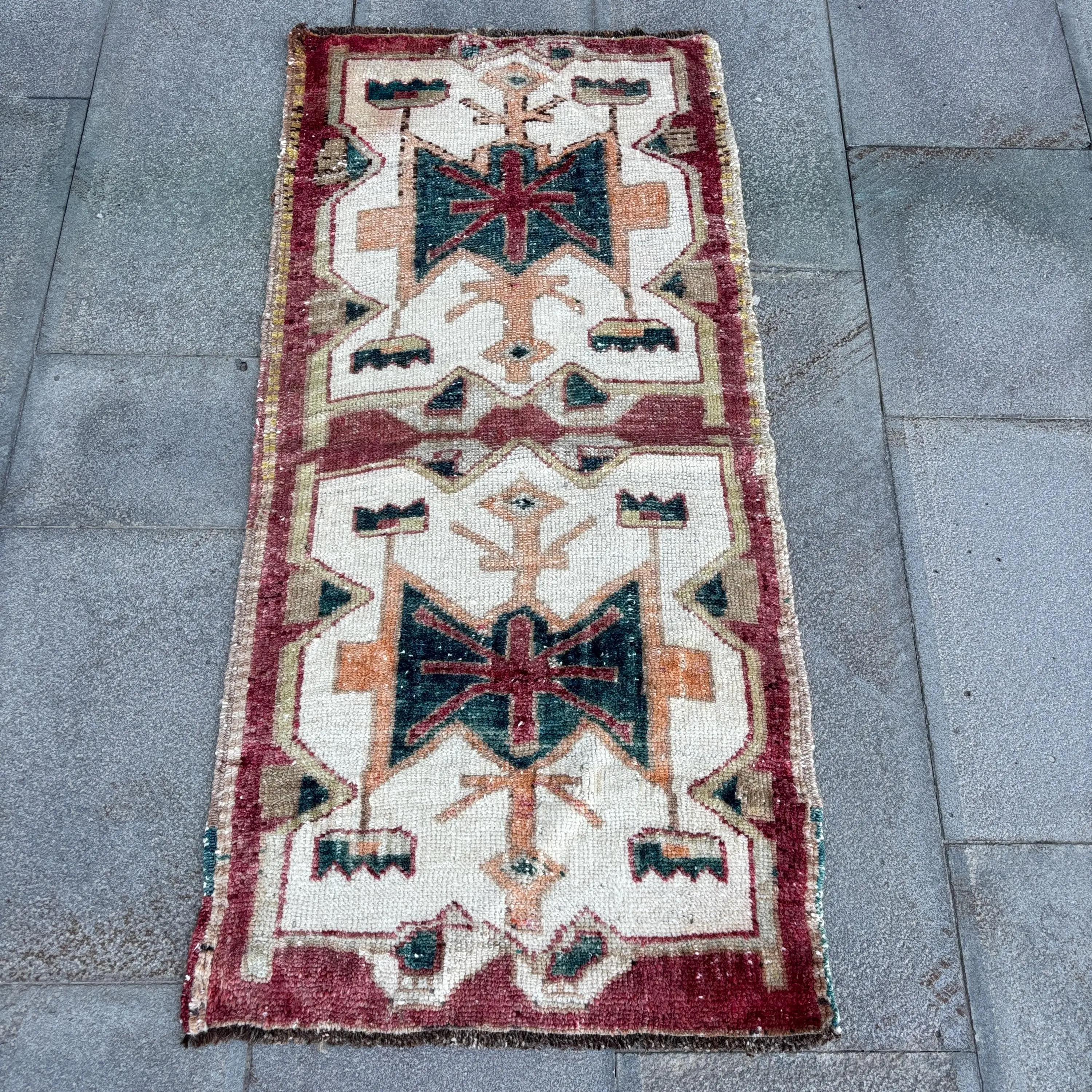 Turkish Rug, Small 1.7x3.7 ft Vintage Rug, Red Animal Print Wool Rug - 1