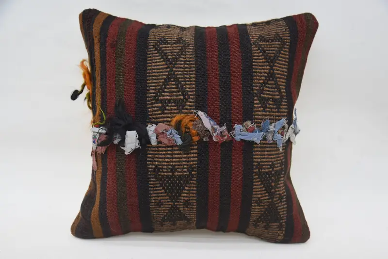 Lanzar funda de cojín a rayas de 6x6 pulgadas, regalo para pareja, almohada de regalo de Navidad de regalo marrón cuadrado pequeño - 1