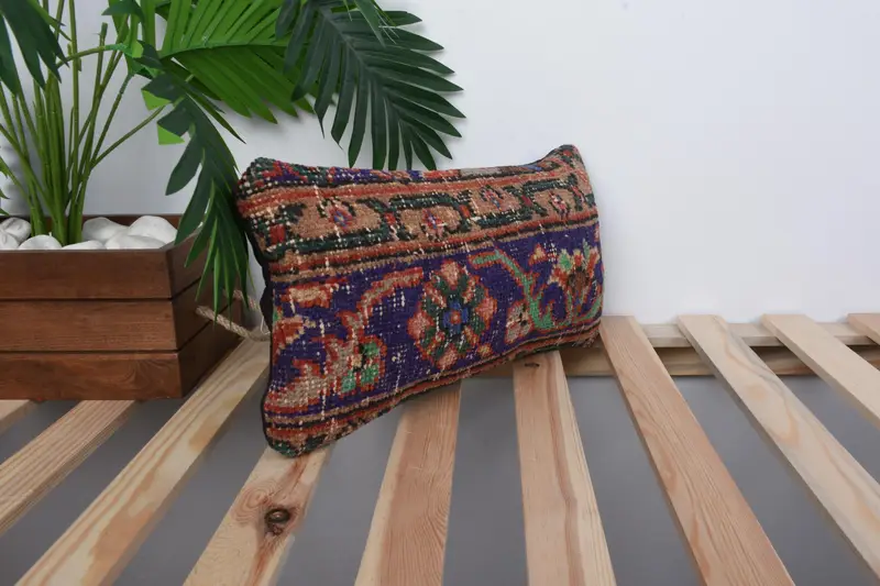 Handwoven Cushion Case, Kilim Pillow Cover, Bolster Throw Pillow Cover, Pillow for Sofa, 8x16 Blue Cushion Case, Cushion Case, Turkish Pillow - 4