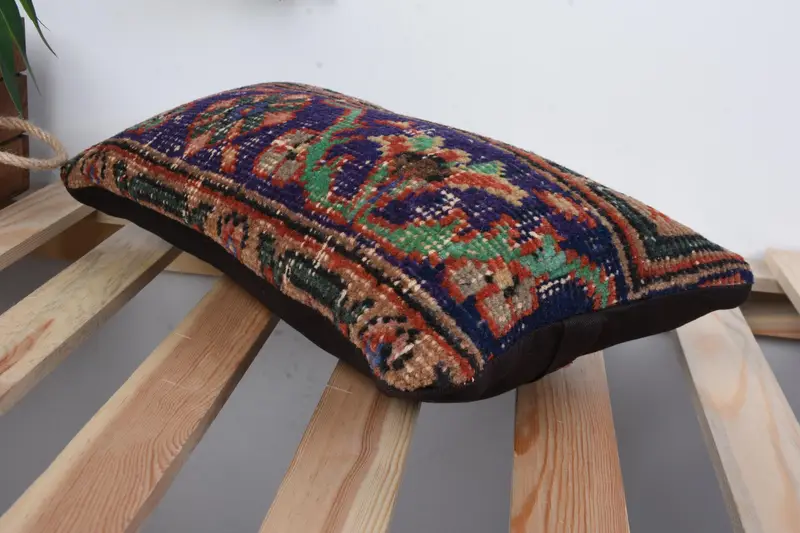 Handwoven Cushion Case, Kilim Pillow Cover, Bolster Throw Pillow Cover, Pillow for Sofa, 8x16 Blue Cushion Case, Cushion Case, Turkish Pillow - 6