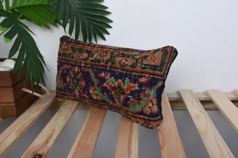 Handwoven Cushion Case, Kilim Pillow Cover, Bolster Throw Pillow Cover, Pillow for Sofa, 8x16 Blue Cushion Case, Cushion Case, Turkish Pillow - 5