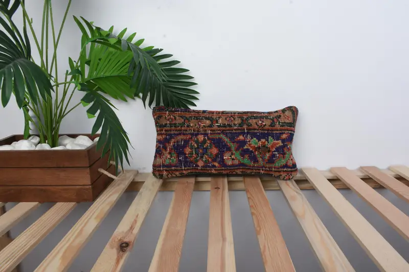Handwoven Cushion Case, Kilim Pillow Cover, Bolster Throw Pillow Cover, Pillow for Sofa, 8x16 Blue Cushion Case, Cushion Case, Turkish Pillow - 1