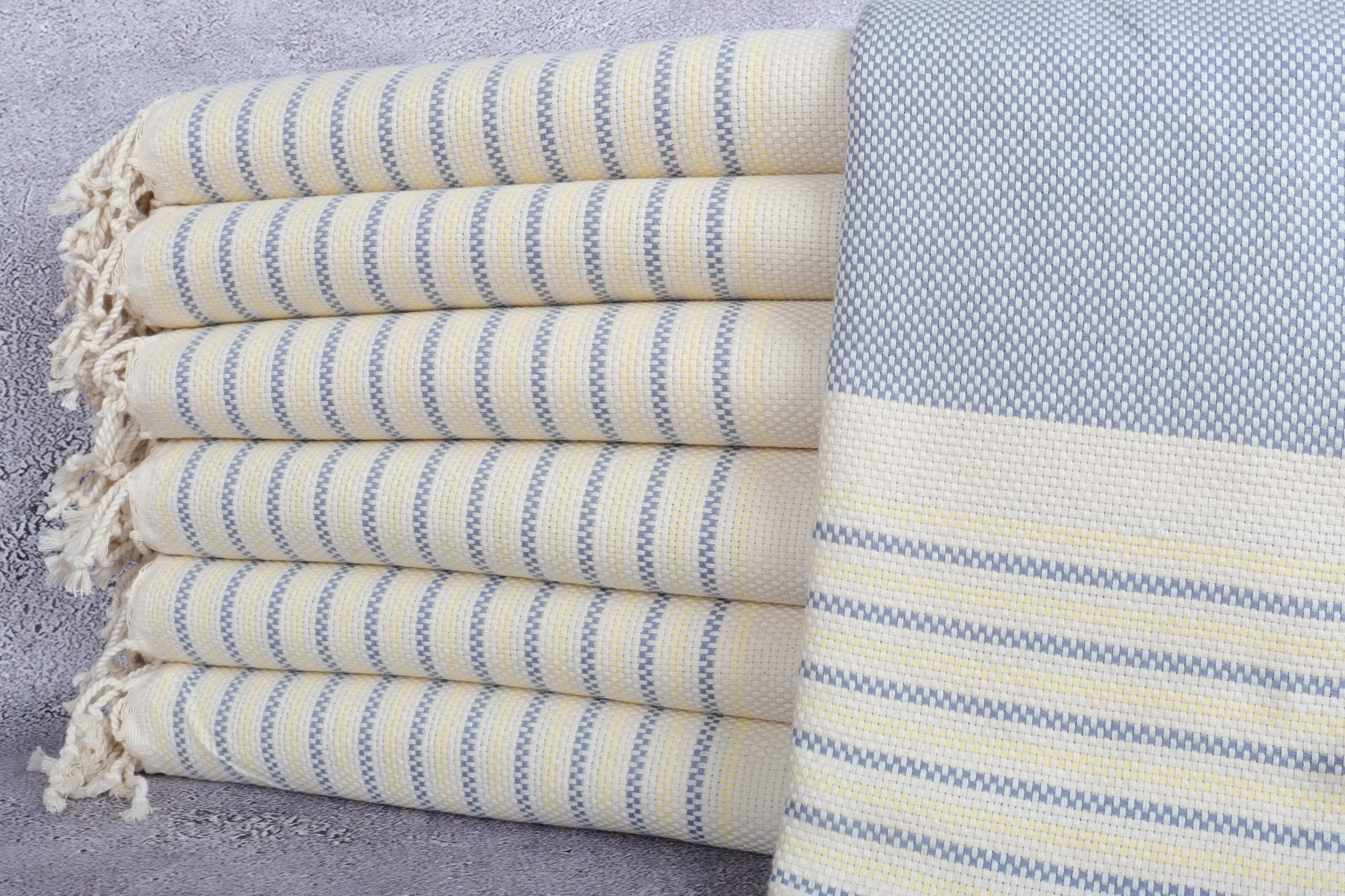 Organic Cotton Beach Towel Geometric Gray and Yellow, 40x71 Inches - 1