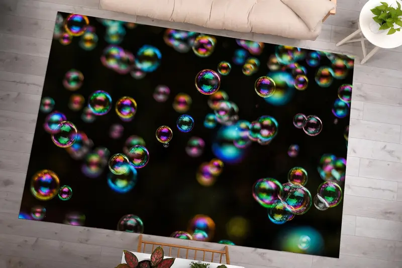 Alfombra estampada elegante: diseño sin burbujas, negro y colorido